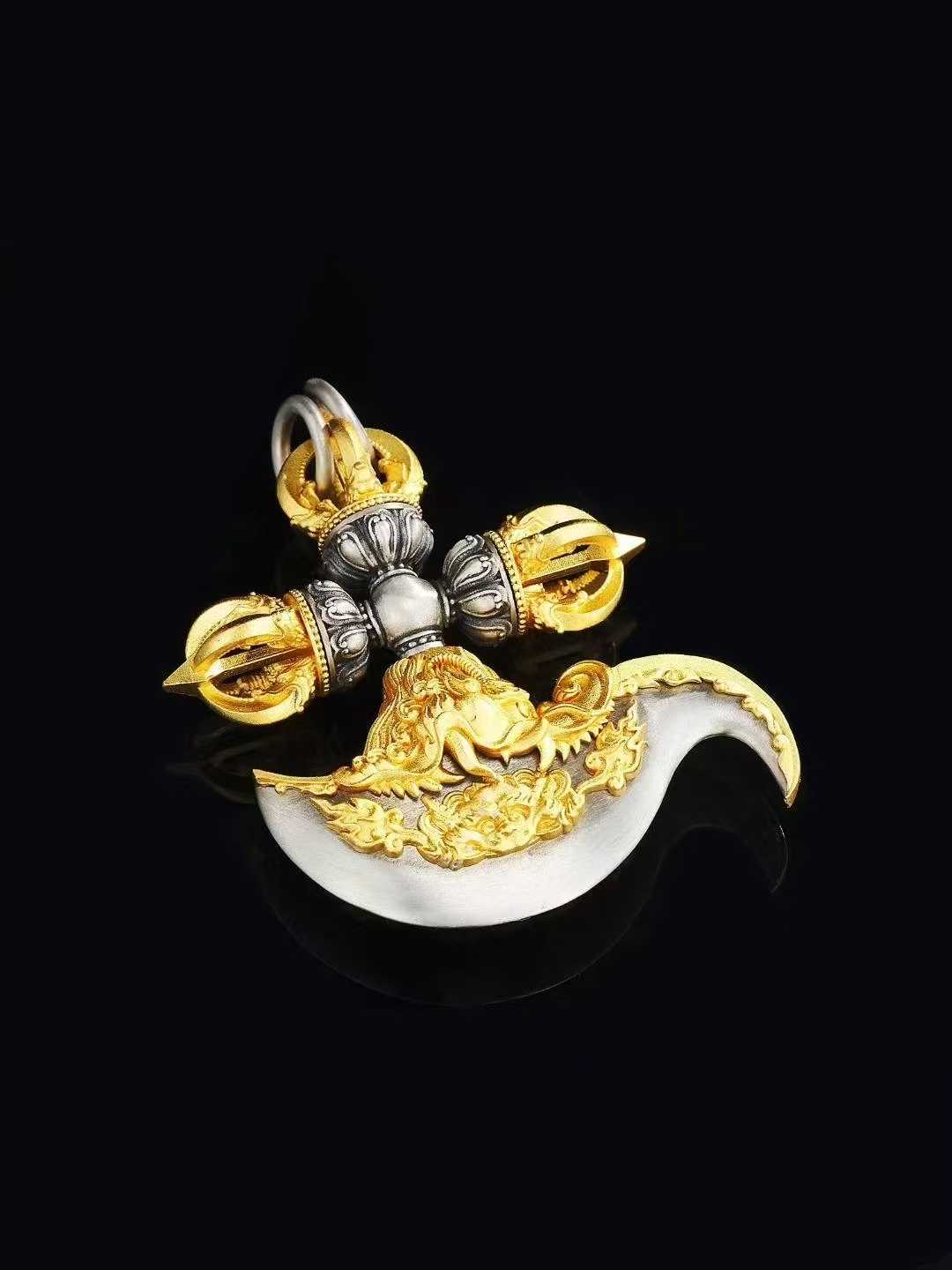 Tibetan Buddhist S925 silver Vajra Axe talisman pendant crafted by hand