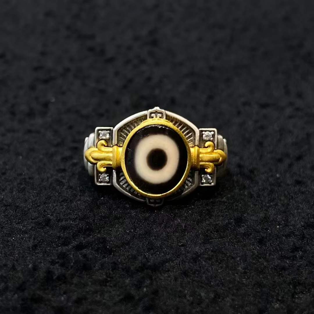 Handmade Tibetan Buddhist Vajra ring representing power and spiritual focus.