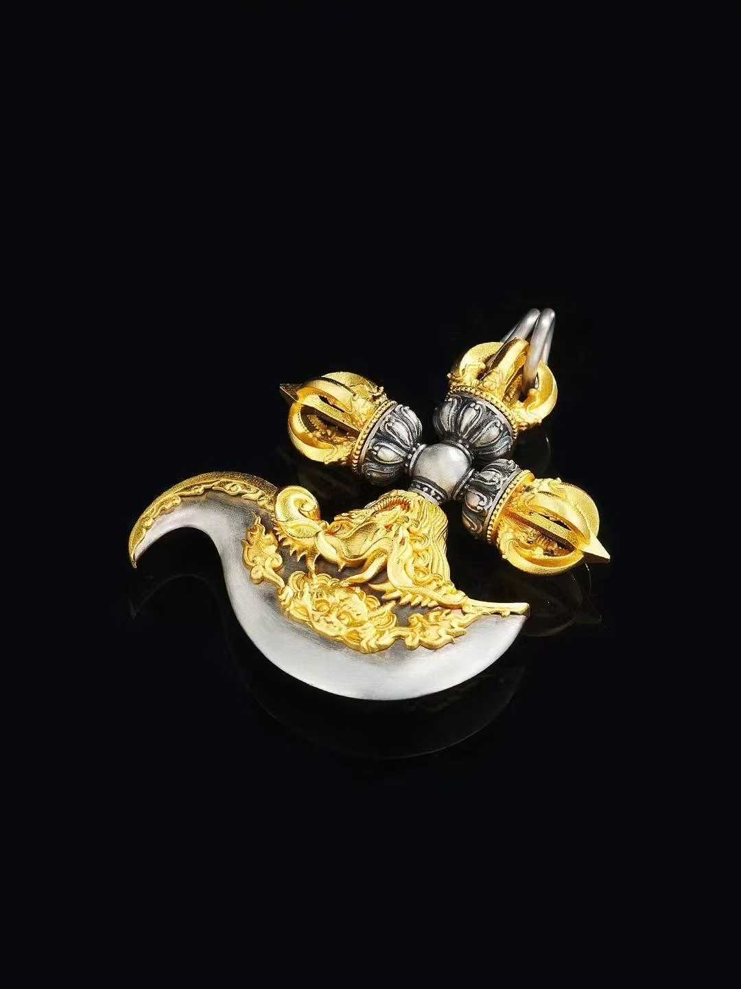 Tibetan Buddhist S925 silver Vajra Axe talisman pendant crafted by hand