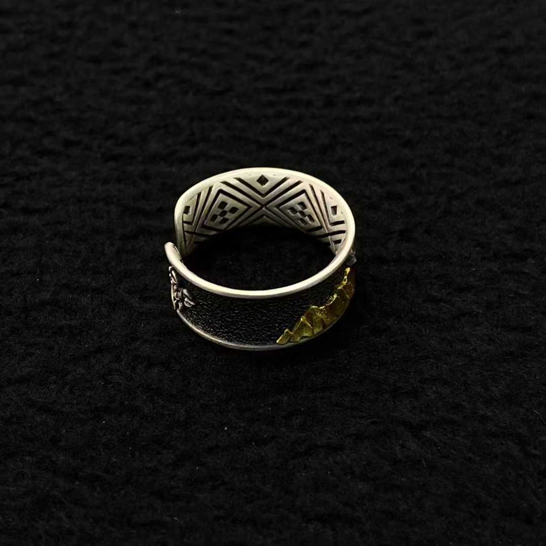 Spiritual Namjagbarwa mountain ring symbolizing strength and elevation, handcrafted in gold and silver.