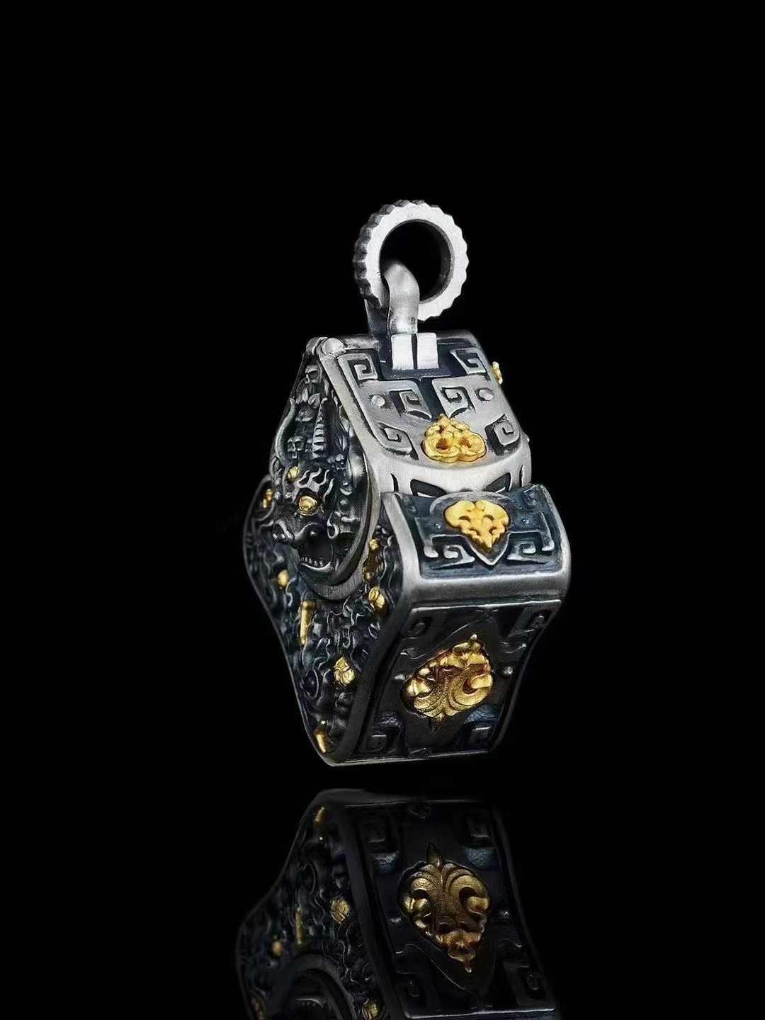 Sacred handmade Tibetan Buddhist pendant featuring Manjushri and Yamantaka motifs.