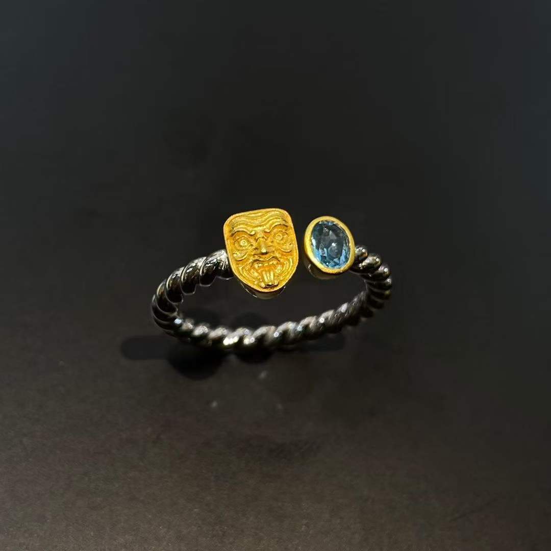 Tibetan Buddhist protective Zakilham sterling silver ring with detailed engraving