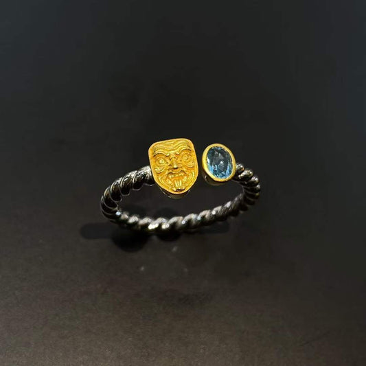 Tibetan Buddhist protective Zakilham sterling silver ring with detailed engraving