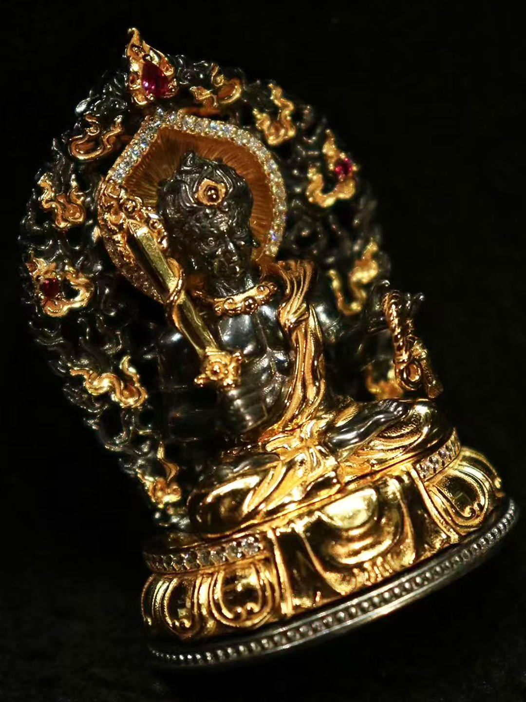 Handmade 925 sterling silver Acala (Fudo Myoo) pendant with 24K gold plating, a core piece of Tibetan Buddhist sacrificial implements culture for protection.