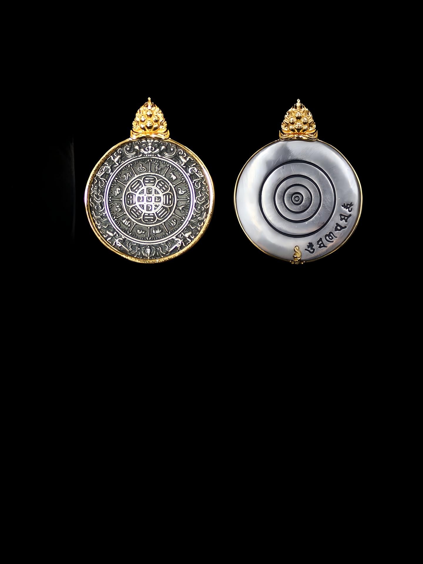 Handmade 925 sterling silver pendant with 24K gold plating, featuring the Nine Palace Eight Trigrams, a core piece of Tibetan Buddhist sacrificial implements culture.