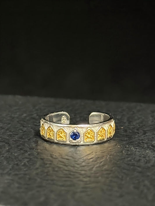 Handmade 925 sterling silver Manjusri wisdom ring, a core piece of Tibetan Buddhist sacrificial implements culture for mental clarity.