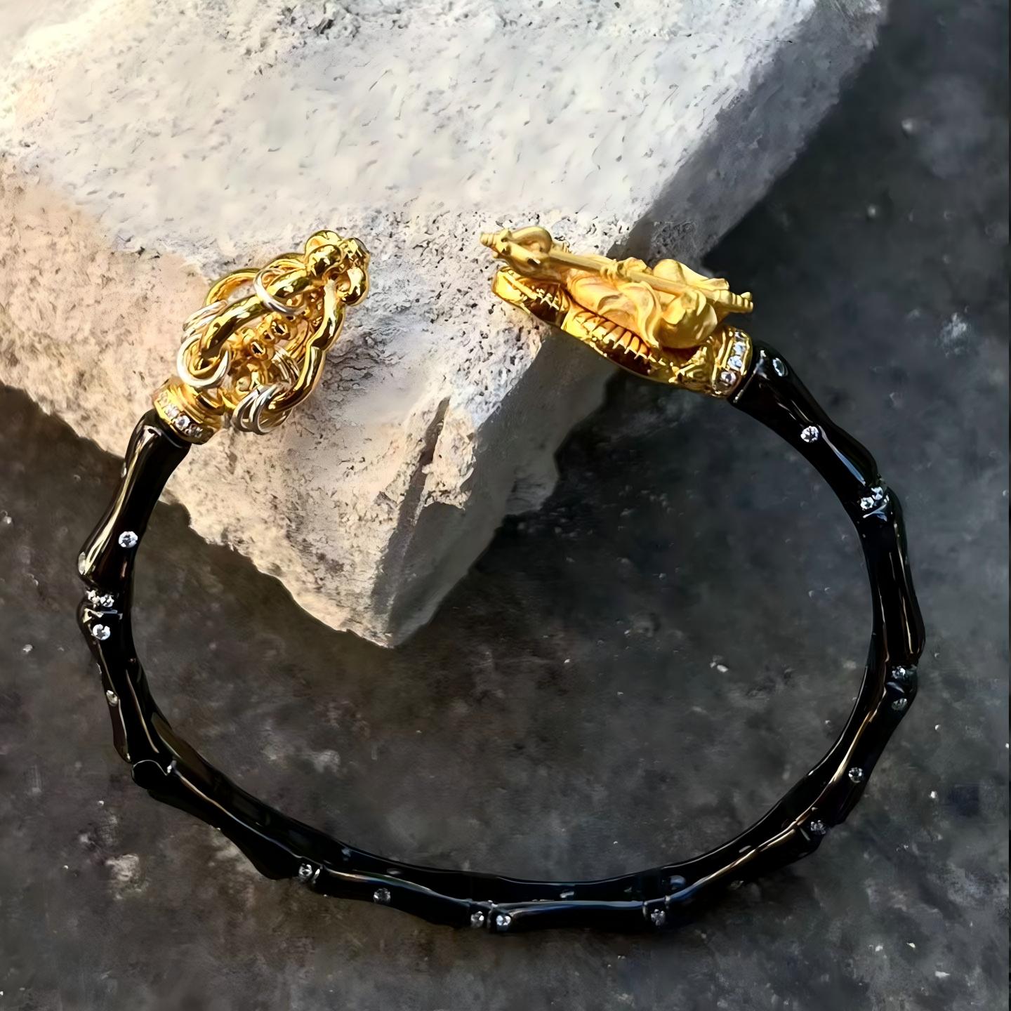 Exquisite Buddhist sacrificial items art showing the high-relief carving of Jizo Bodhisattva’s compassionate face on a gold-gilded silver cuff.