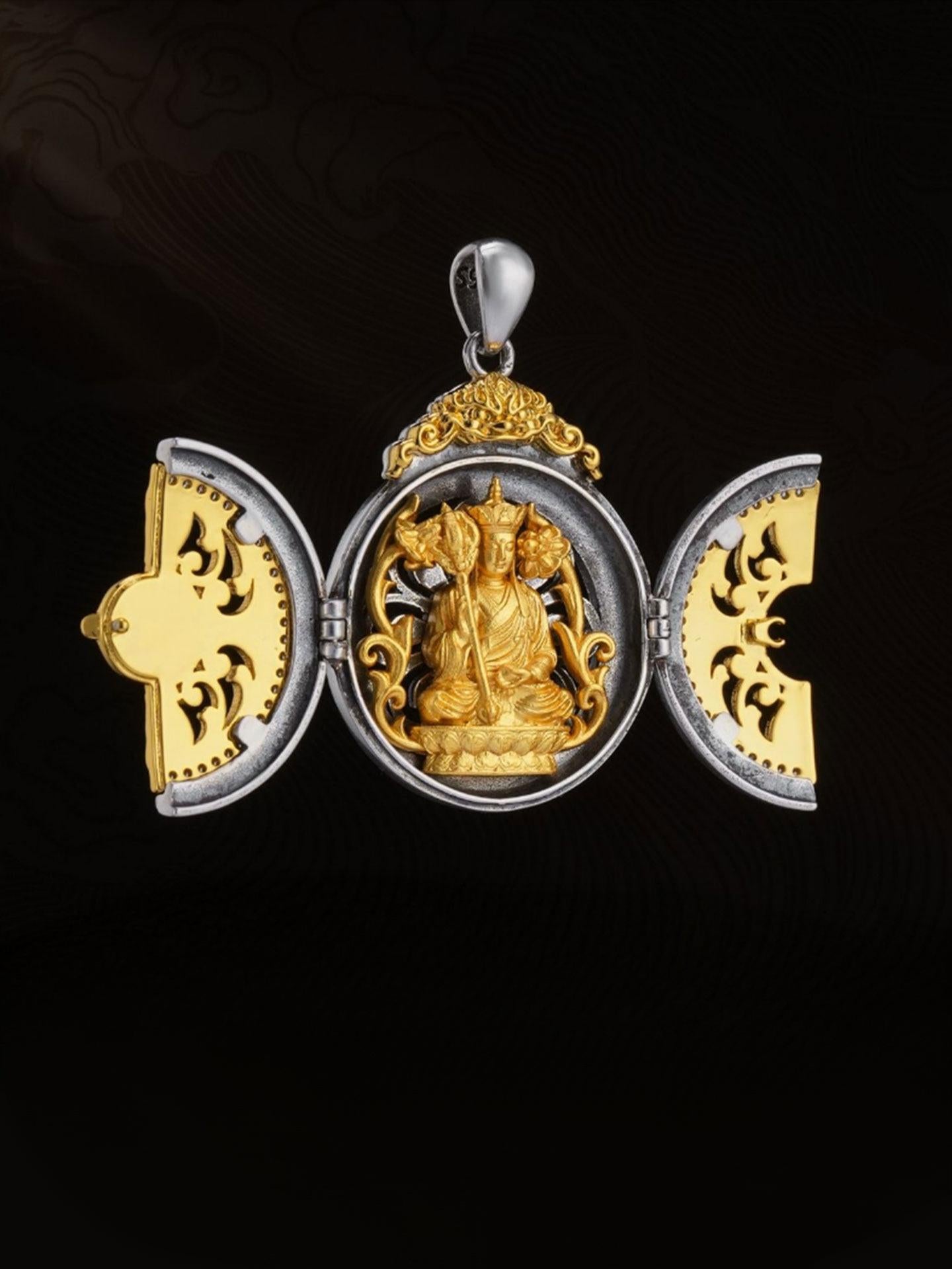 Exquisite Buddhist sacrificial items art featuring a hand-carved silver & copper gilded Hell Savior shrine with a portable design.