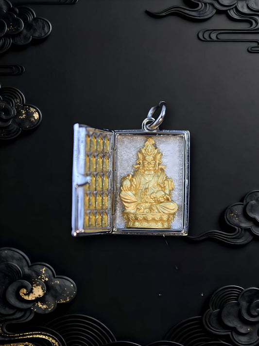 Handmade copper 24K gold-plated Yellow Jambhala Gau box pendant, a powerful piece of Tibetan Buddhist sacrificial implements culture for wealth and protection.