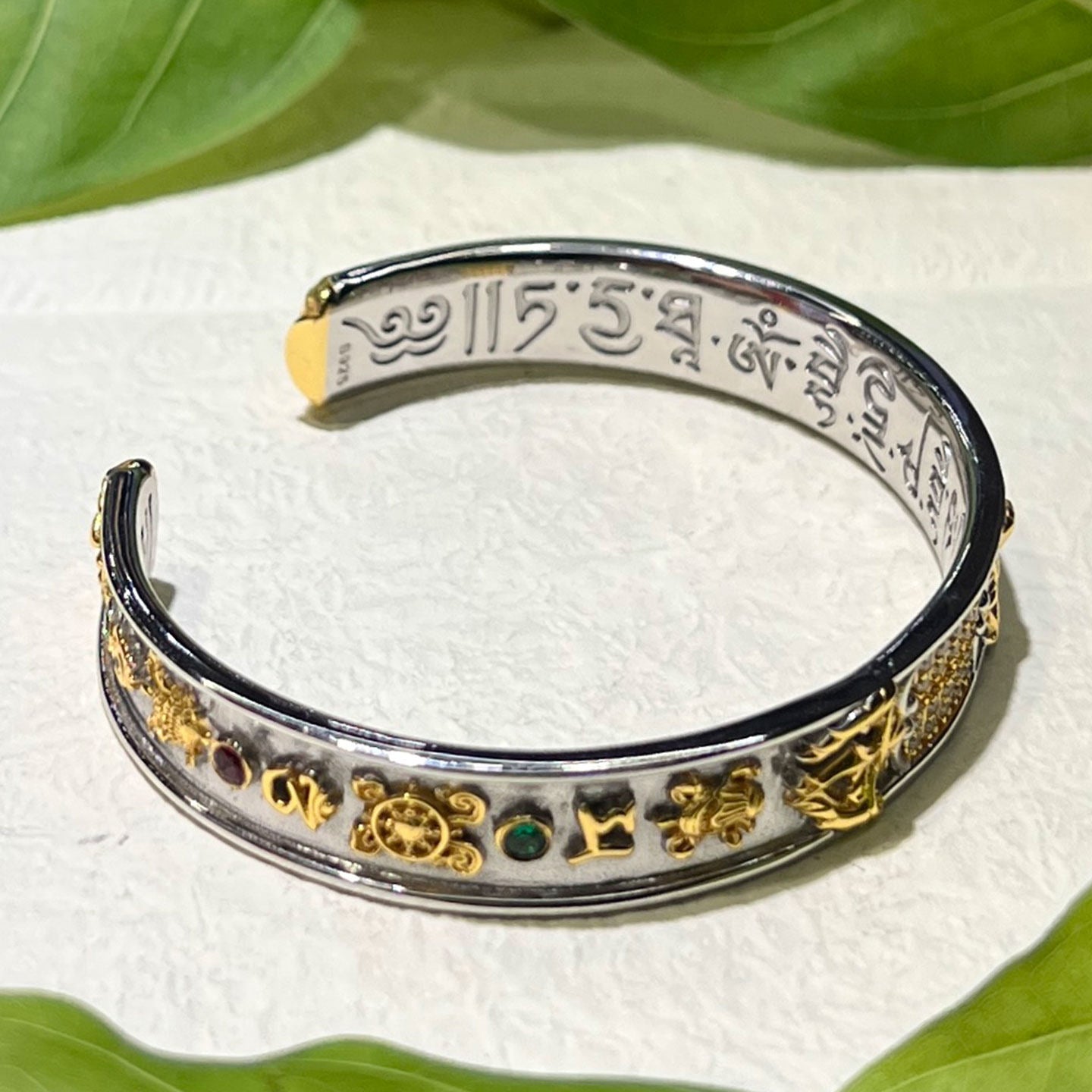 Exquisite Buddhist sacrificial items art featuring a hand-carved silver-gilded abacus with movable beads and eight treasures engraving.
