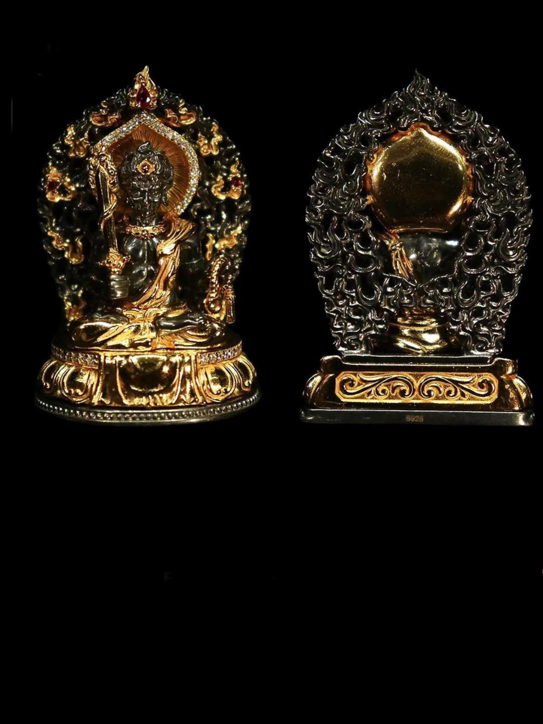 Artisan-crafted 24K gold-over-silver Immovable King talisman inspired by Tibetan Buddhist sacrificial implements culture, symbolizing unshakable faith.