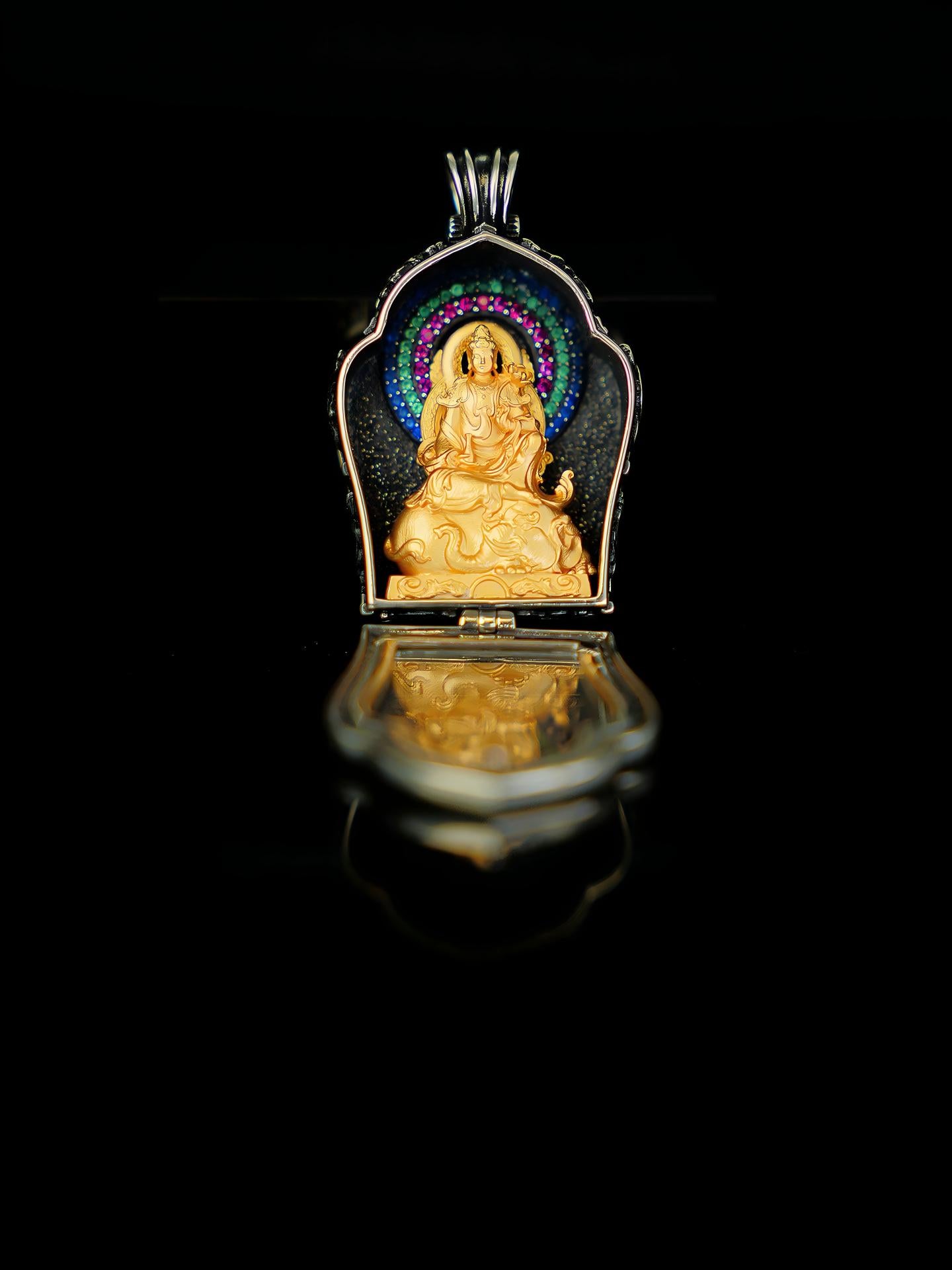 Artisan-crafted 24K gold-plated copper reliquary inspired by Tibetan Buddhist sacrificial implements culture, symbolizing the power of practice.

