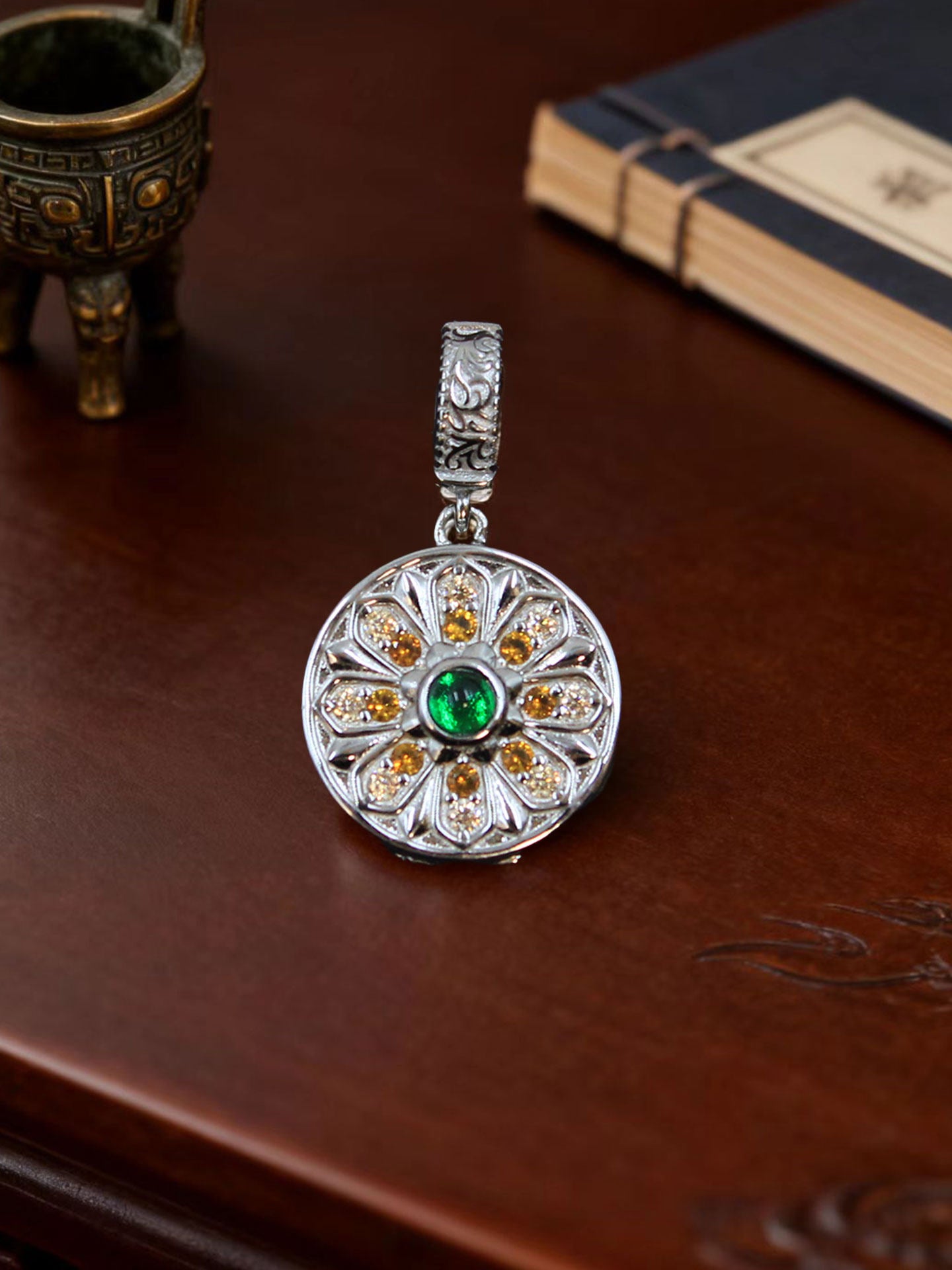 Artisan-crafted 24K gold-plated Green Tara reliquary inspired by Tibetan Buddhist sacrificial implements culture, symbolizing compassion in action.