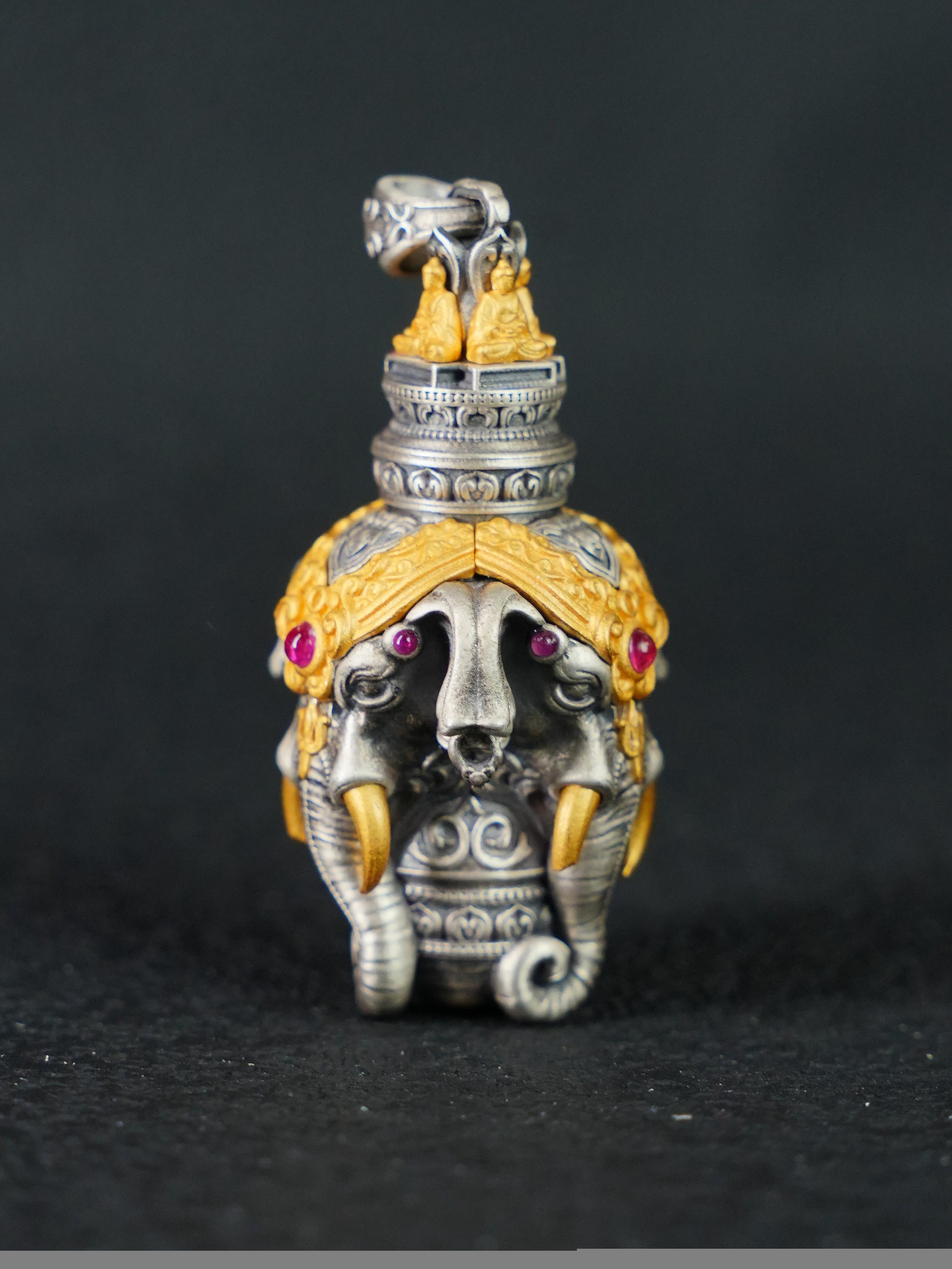 A creative professional wearing the sacred Ganesha talisman for inspiration and success, representing the essence of Buddhist sacrificial items art.
