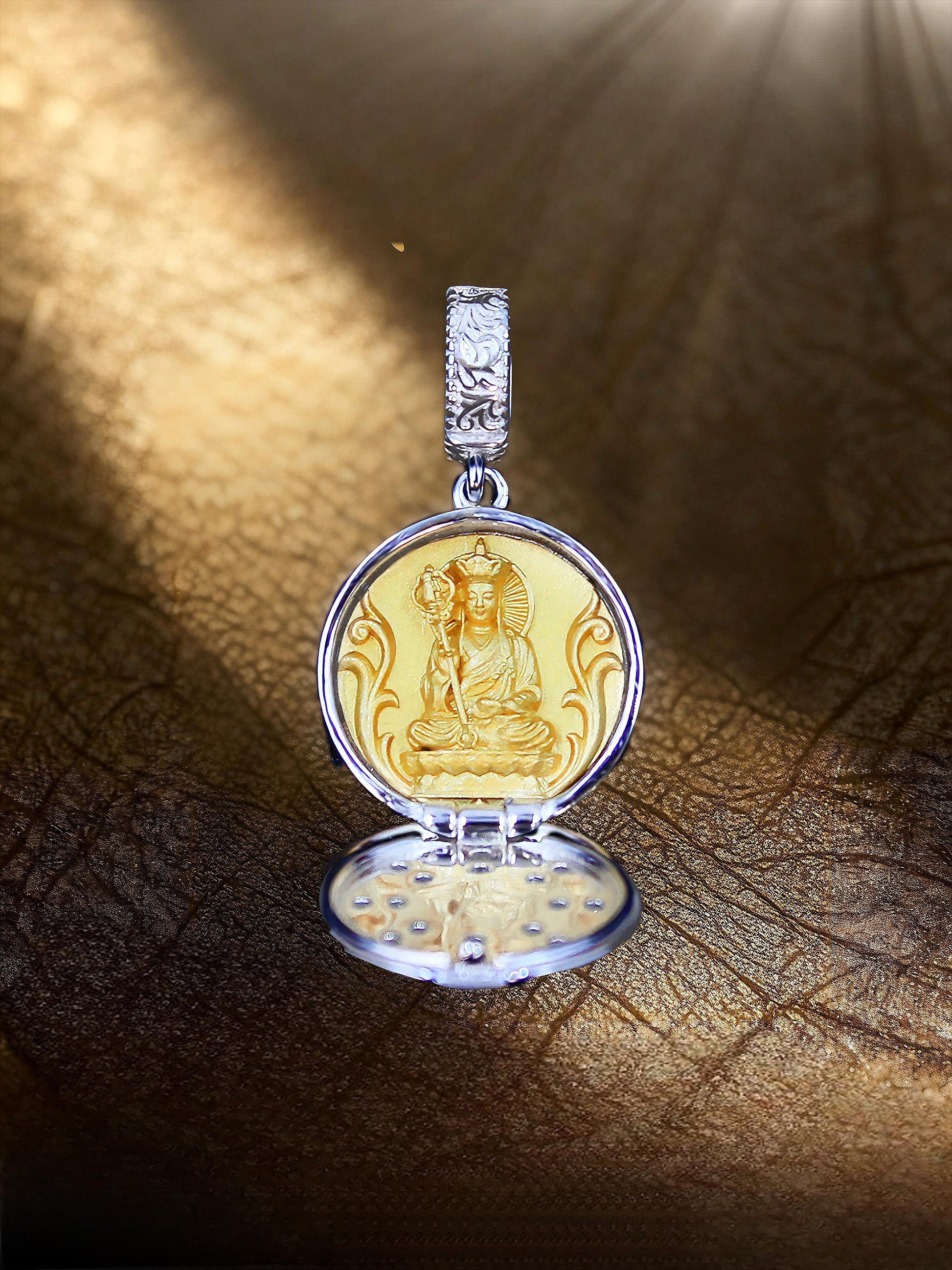 Traditional handmade gold-plated silver Earth Store Bodhisattva shrine, a meaningful gift for ancestors rooted in Tibetan Buddhist sacrificial implements culture.
