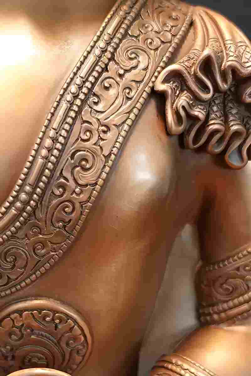 A serene hand-painted brass Sakyamuni Buddha altar statue for your sacred space. This Tibetan Buddhist statue brings an aura of tranquility and devotion to any home or temple.
