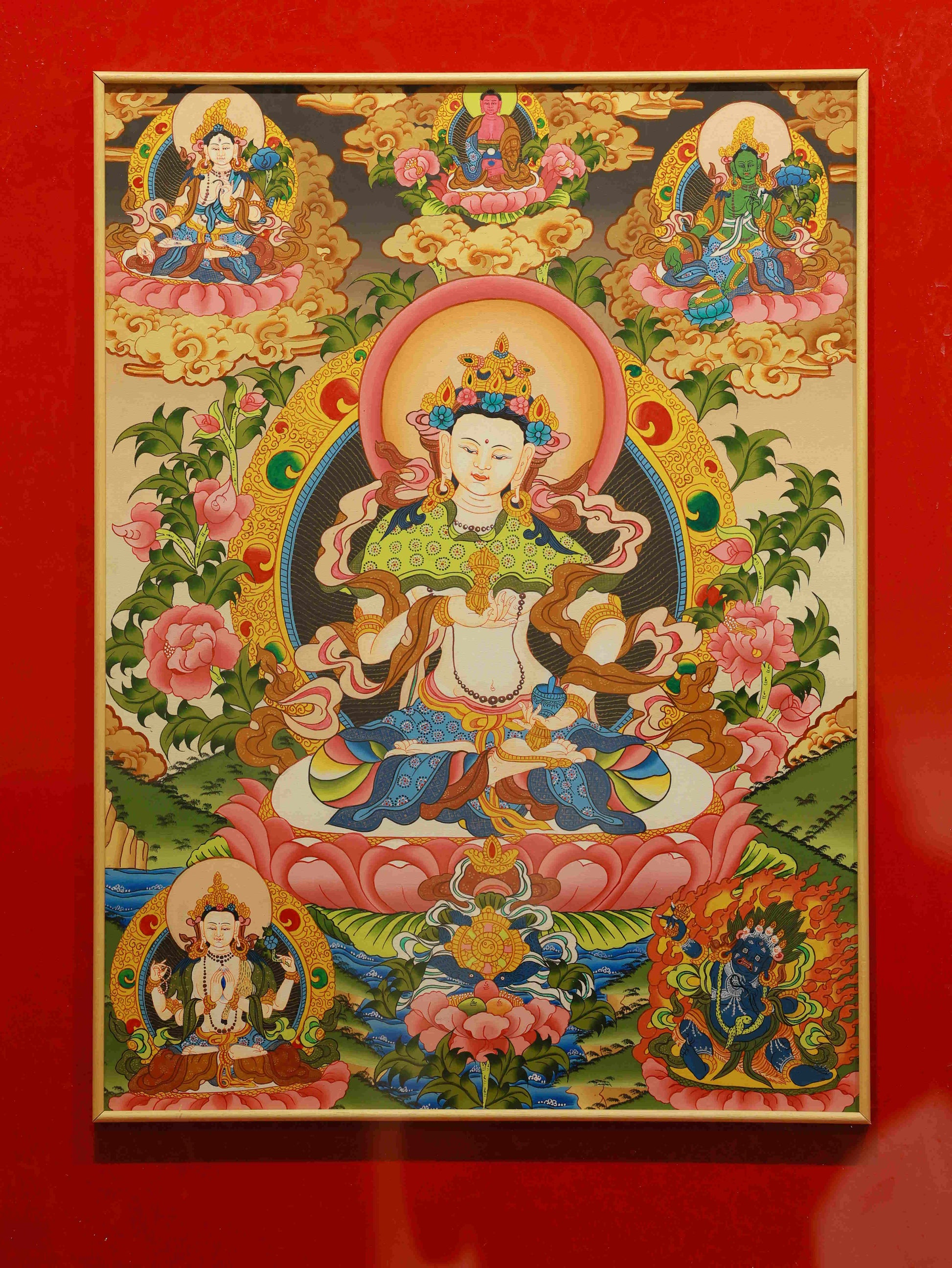 Handmade Tibetan Thangka of Samantabhadra Bodhisattva – Canvas & Mineral Pigment Art