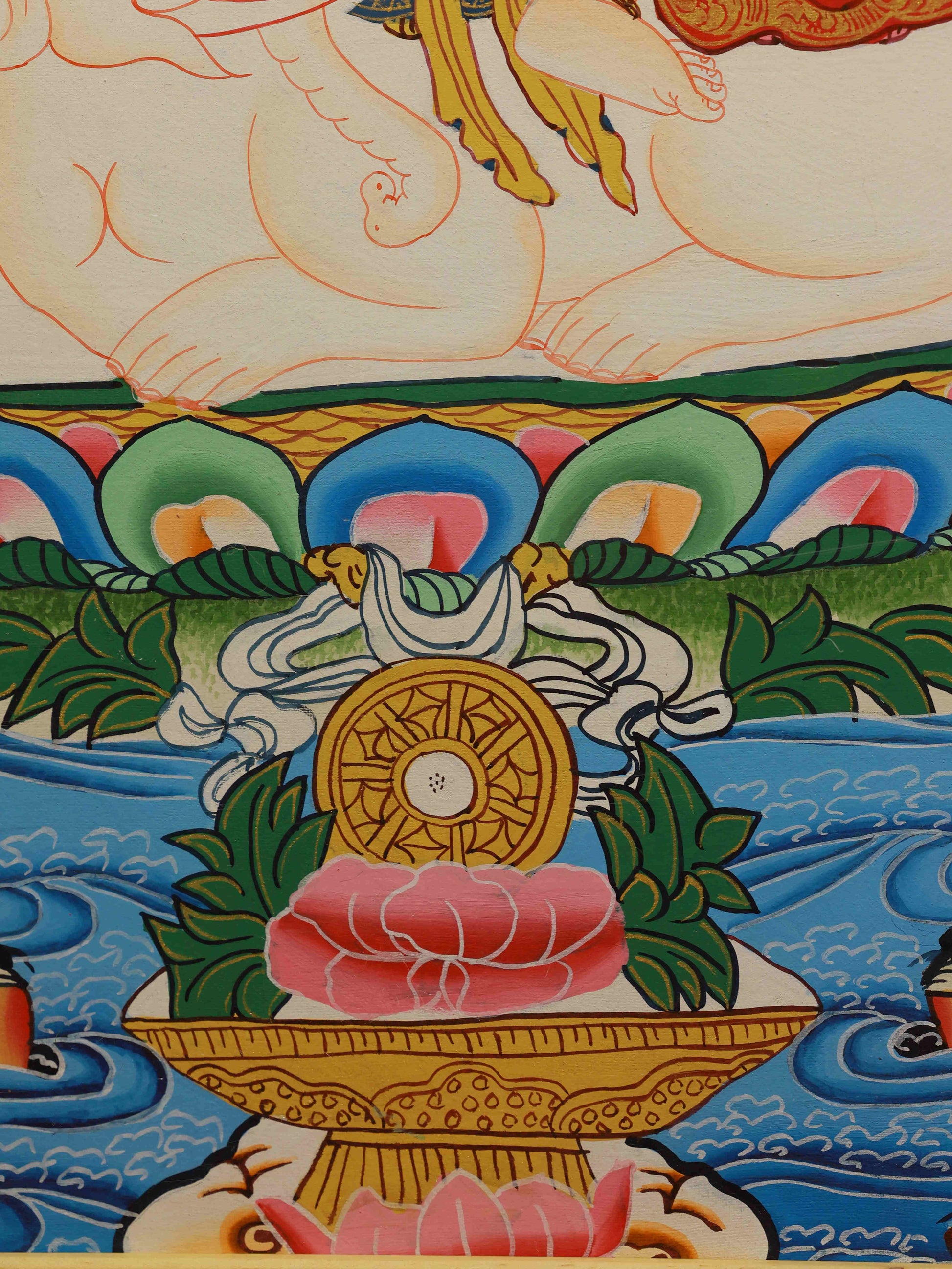 Buddhist Thangka art of Samantabhadra Bodhisattva on canvas for spiritual awakening.