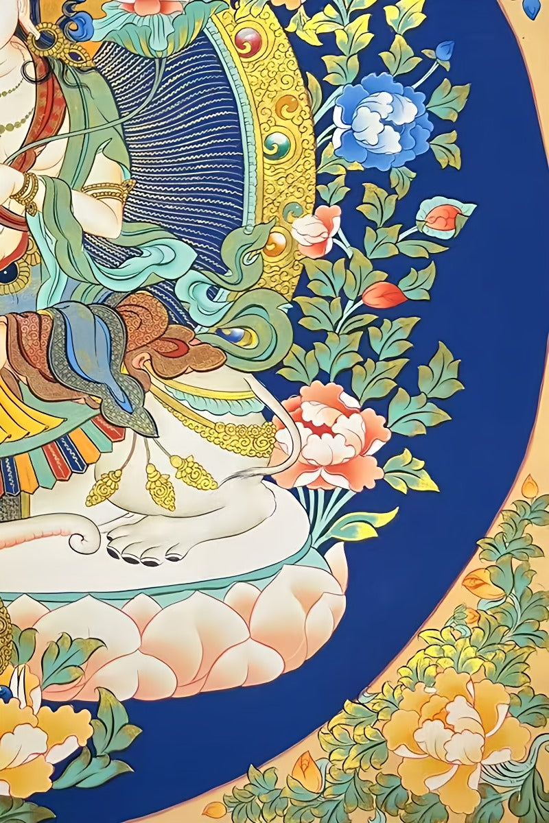 Sacred Tibetan thangka painting of Samantabhadra Bodhisattva in authentic style