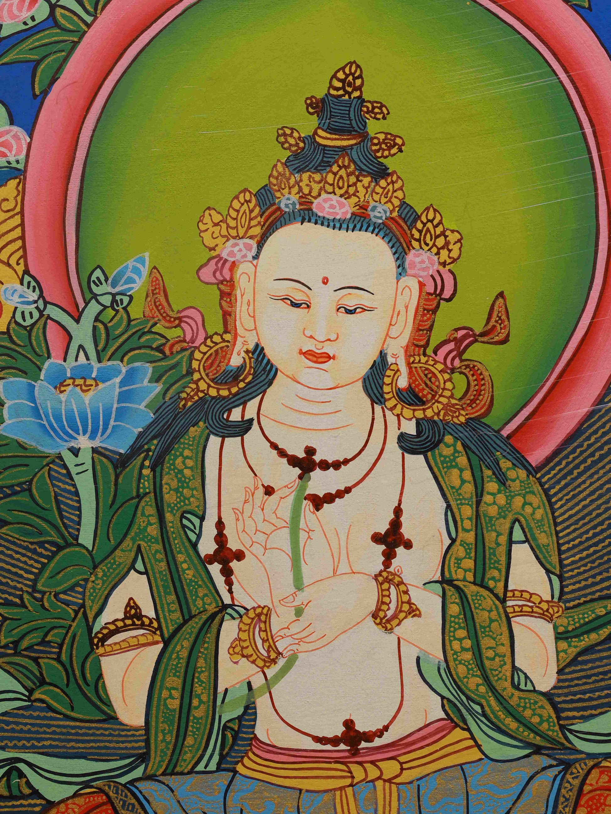Traditional Tibetan Buddhist Thangka of Samantabhadra, hand-painted with care.