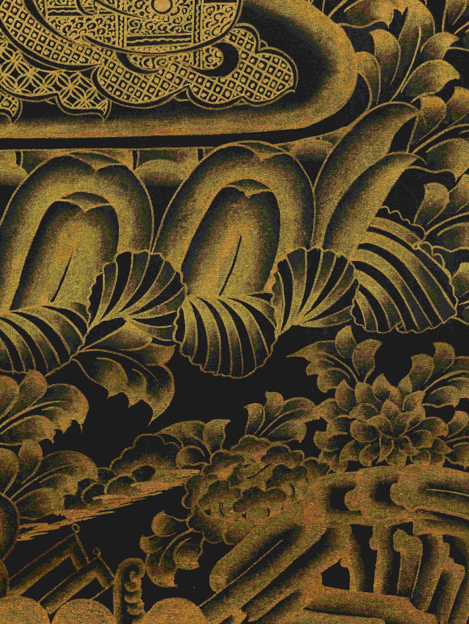 Tibetan Buddhist Shakyamuni Buddha Thangka Painting in Black and Gold – sacred thangka artwork for meditation and enlightenment.