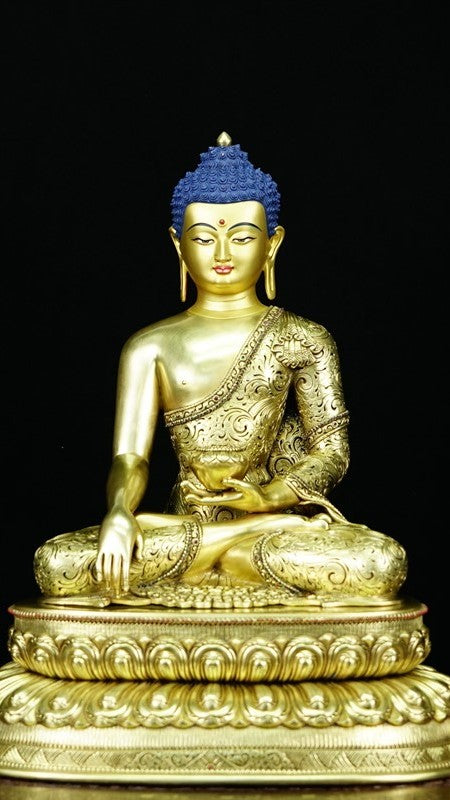 Gilded Shakyamuni Buddha statue, Tibetan Buddhist statues, handmade Buddha Statue-Art with mineral pigments