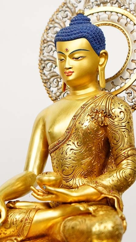 Golden Shakyamuni Buddha statue art, authentic Tibetan Buddhist statues for spiritual practice and sacred spaces