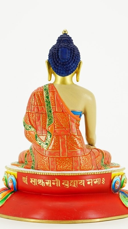 "Shakyamuni Buddha Statue, handcrafted with mineral paint. A beautiful Tibetan Buddhist statue to enhance your spiritual space and meditation practice."