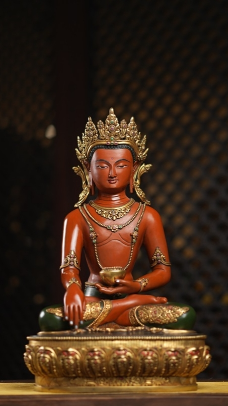 Gilt and hand painted Shakyamuni Buddha statue in Tibetan Buddhist style, purple copper Buddha Statue-Art for meditation space and cultural display