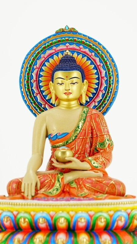 "Tibetan-Buddhist Shakyamuni Buddha Statue, handcrafted with care and painted with mineral pigments. A symbol of peace, wisdom, and spiritual awakening."