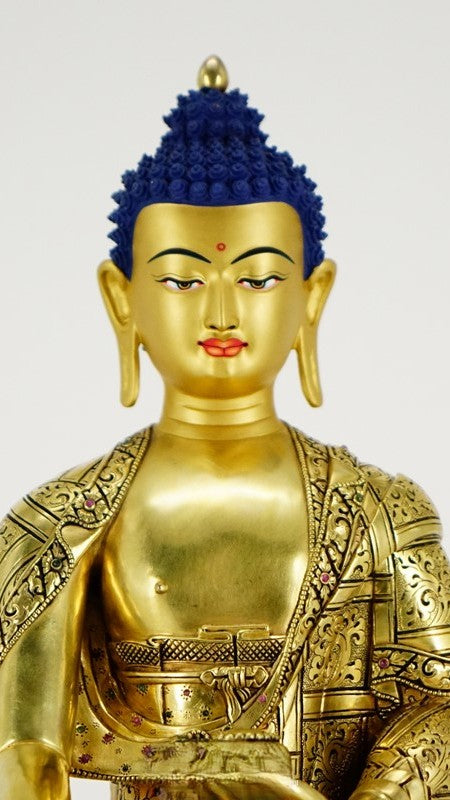 Tibetan Buddhist Shakyamuni Buddha Statue-Art, hand-painted with mineral pigments, sacred Buddha statue for home shrine