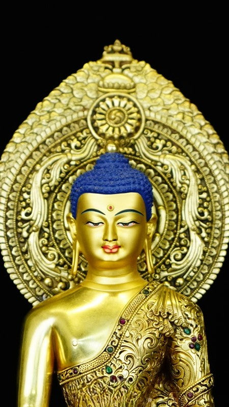Shakyamuni Buddha statue with mineral pigments, Tibetan Buddhist statues Buddha Statue-Art handcrafted for home shrine