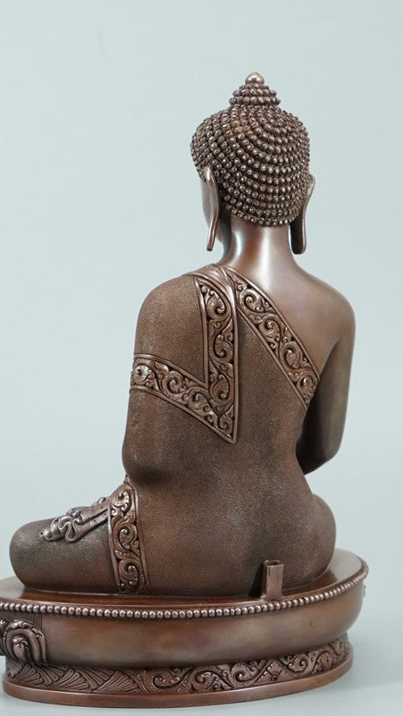 "Authentic Tibetan Buddhist Shakyamuni Buddha statue, made from bronze and mineral pigments. Ideal for collectors, spiritual practitioners, and home shrines."