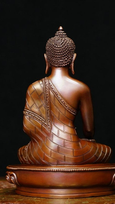 Shakyamuni Buddha Statue made from pure copper and mineral pigments, handcrafted with intricate details – Perfect for spiritual practices and Buddhist collections.