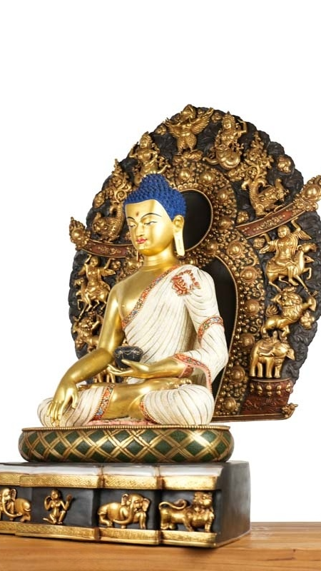 Gilded Shakyamuni Gautama Art, Hand-painted Tibetan Buddhist Statues Figure