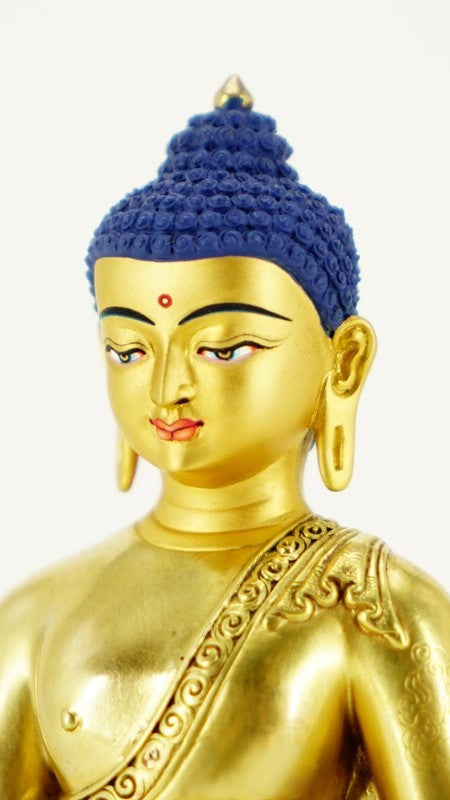 Handmade collectible Shakyamuni Buddha gilt statue, handpainted details, authentic Tibetan Buddhist statues and beautiful Buddha statue art.
