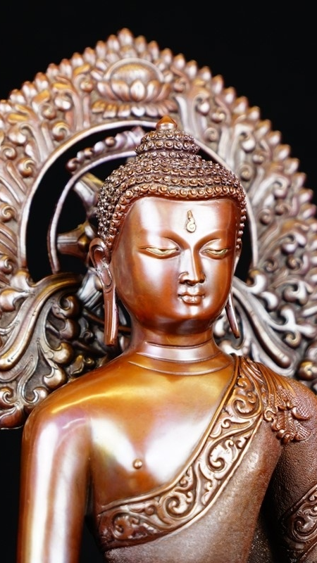 Handcrafted Tibetan Shakyamuni Buddha Statue, made from copper and mineral pigments, symbolizing enlightenment, ideal for your home or meditation space.