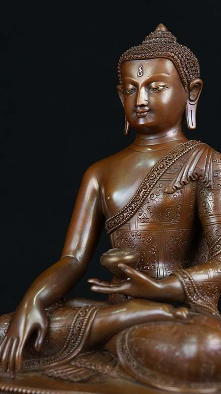 Handcrafted Tibetan Shakyamuni Buddha Statue, made from copper and mineral pigments, symbolizing enlightenment, ideal for your home or meditation space.