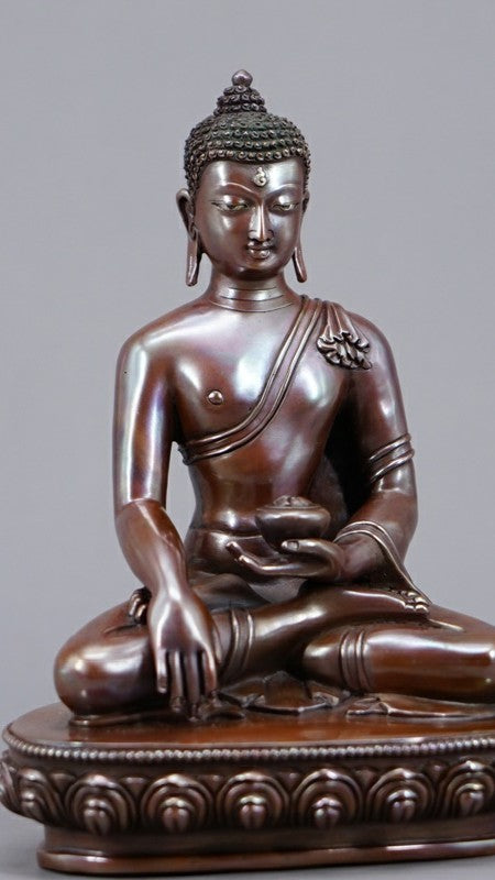 Handcrafted Tibetan Shakyamuni Buddha Statue, made from copper and mineral pigments, symbolizing enlightenment, ideal for your home or meditation space.