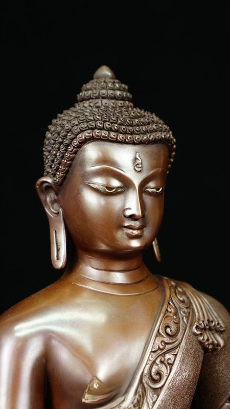 Handcrafted Tibetan Shakyamuni Buddha Statue, made from copper and mineral pigments, symbolizing enlightenment, ideal for your home or meditation space.