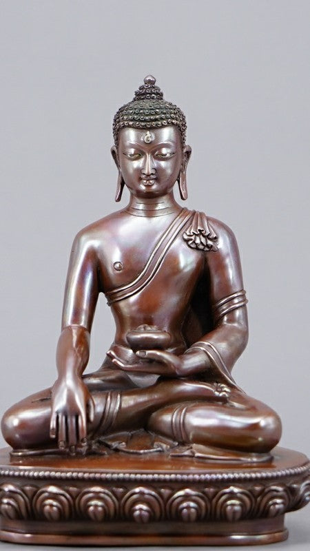 Shakyamuni Buddha Statue made of copper and mineral pigments, handcrafted with care, perfect for enhancing your meditation or spiritual practice space.