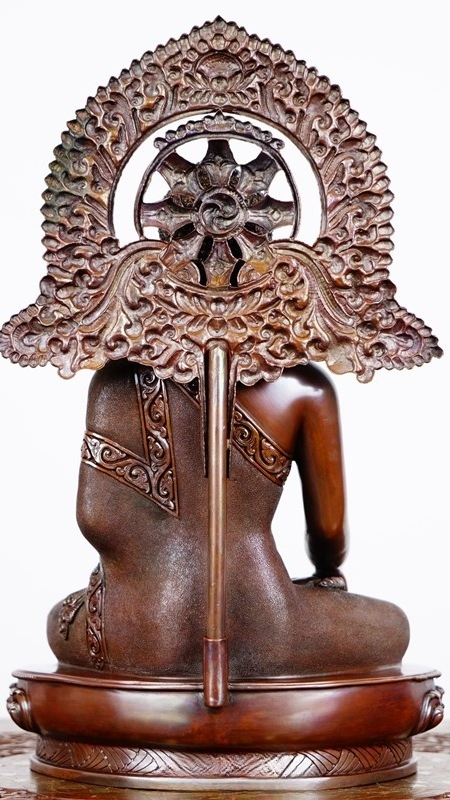 Shakyamuni Buddha Statue made of copper and mineral pigments, handcrafted with care, perfect for enhancing your meditation or spiritual practice space.