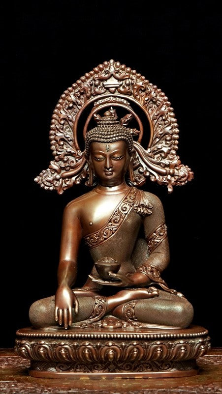 "Traditional handmade Tibetan Buddhist Shakyamuni Buddha statue in copper. Perfect for enhancing meditation, spiritual practice, and home decor."