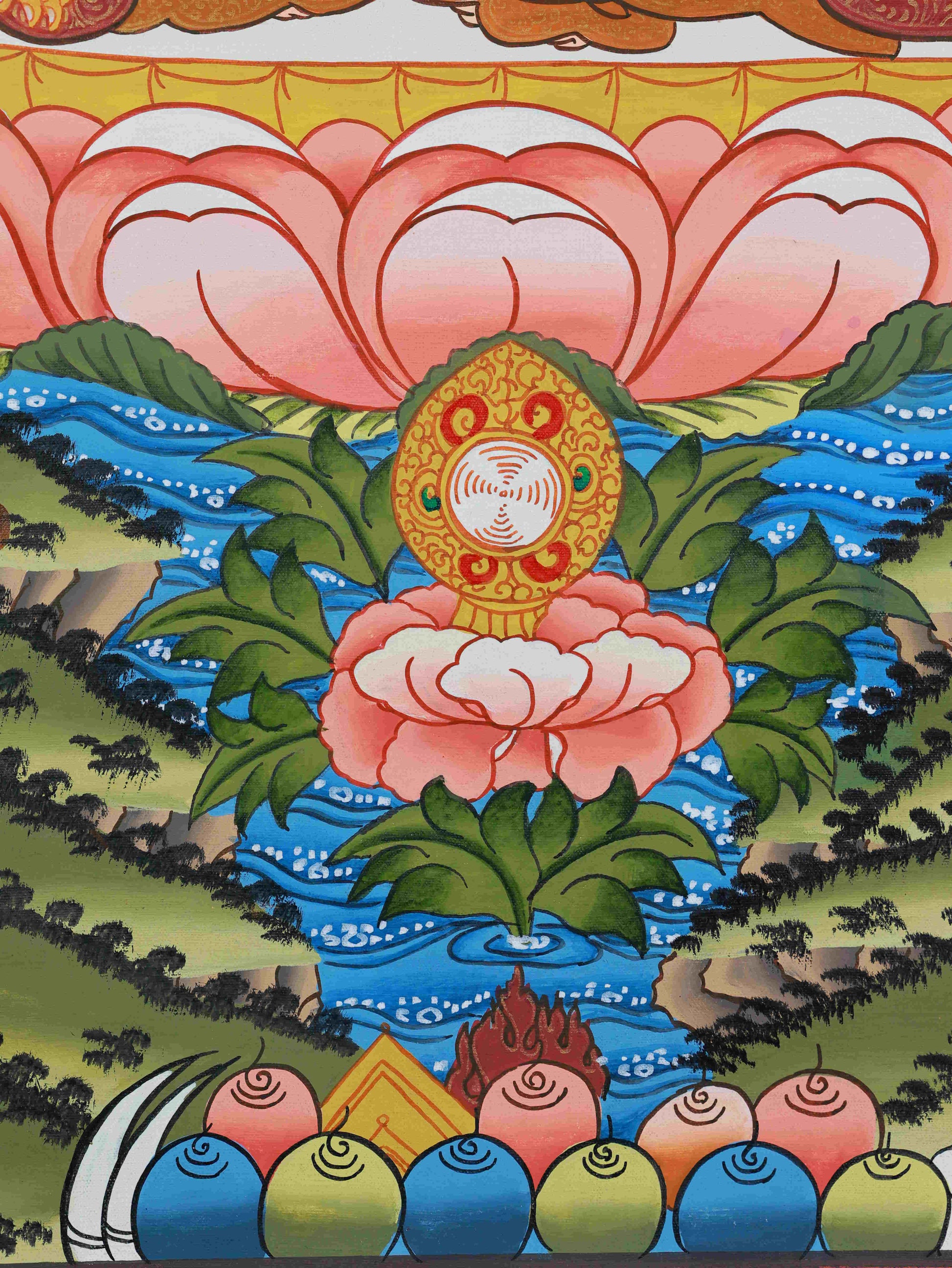 Fine handmade Tibetan Thangka painting of Shakyamuni Buddha, crafted with care and devotion by skilled artisans.