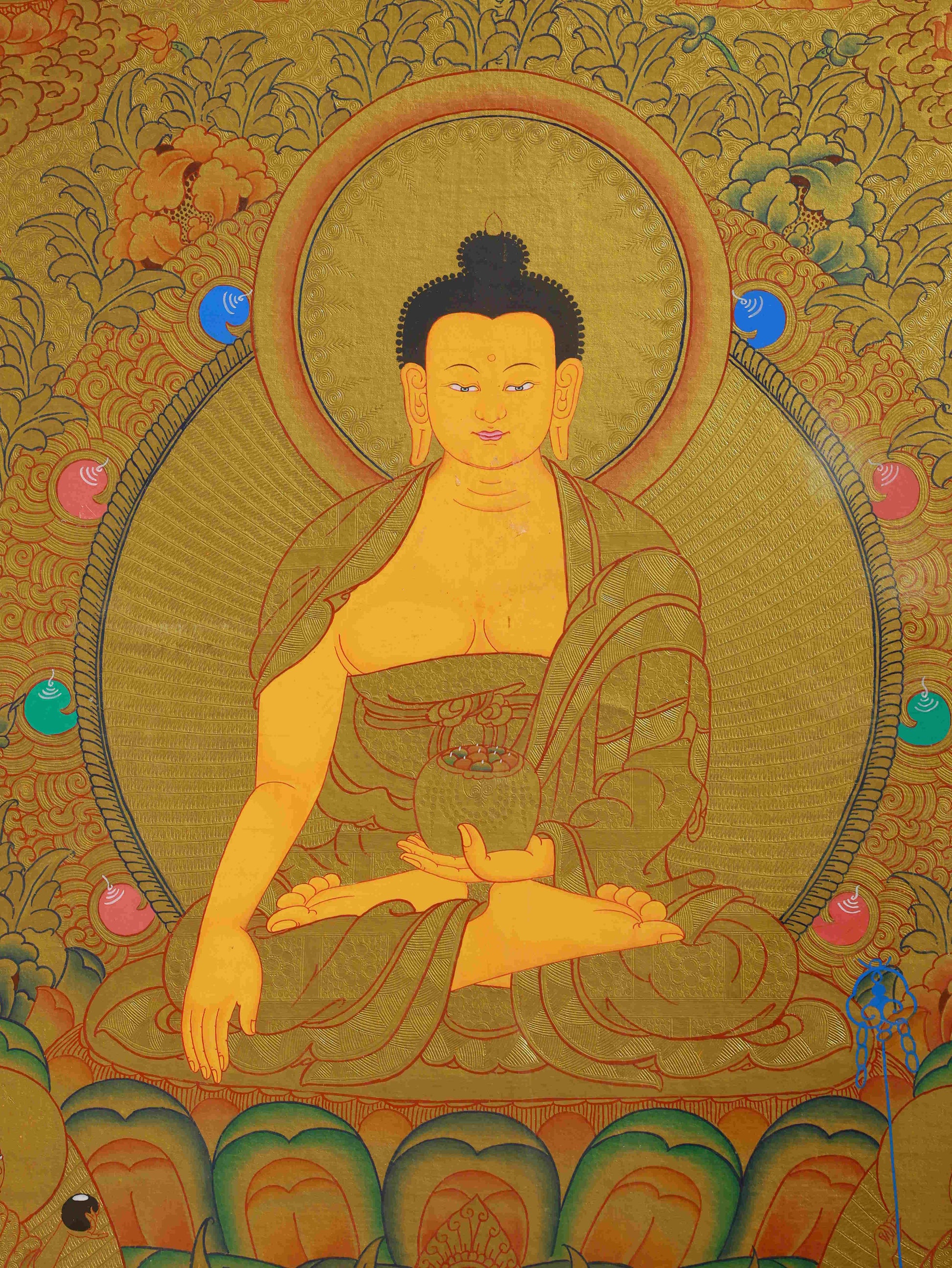 Hand-painted Tibetan-Buddhist Shakyamuni Thangka, perfect Tibetan Buddha art for shrine or meditation space, crafted with fine detail.