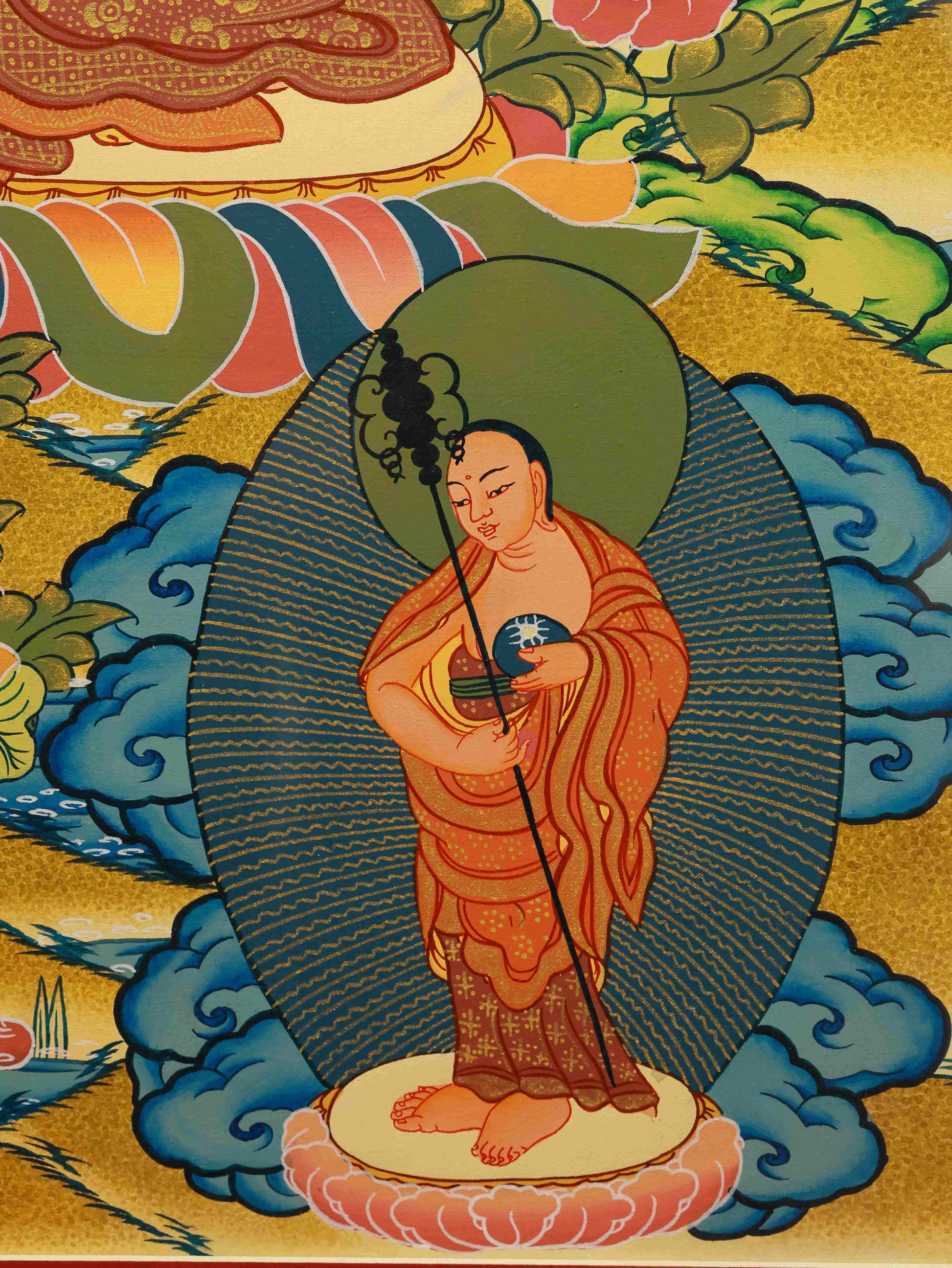 Sacred Tibetan Thangka painting of Buddha Shakyamuni for meditation and study.