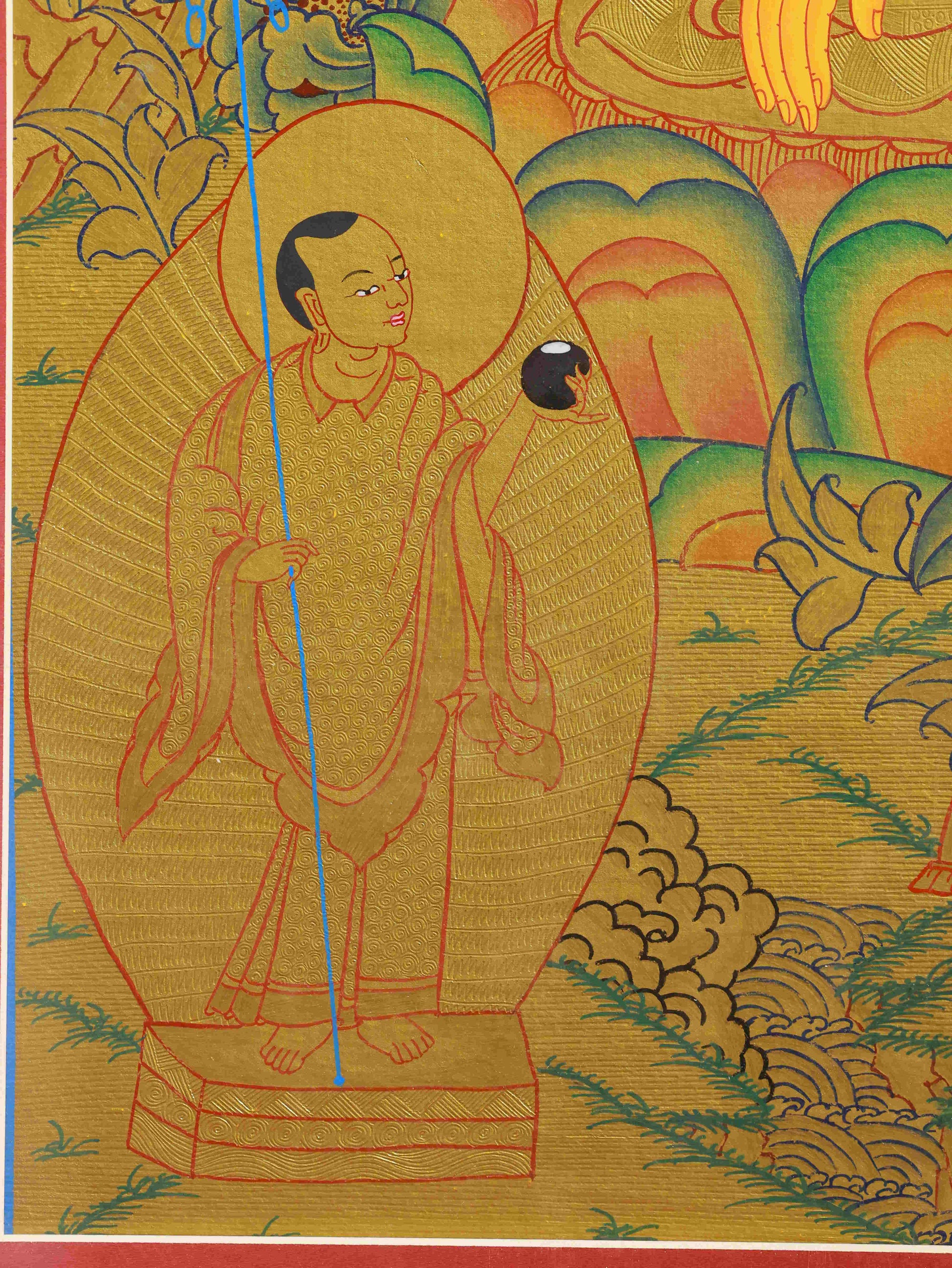 Tibetan-Buddhist Shakyamuni Thangka, a spiritual Tibetan Buddha art creation hand-painted for meditation or yoga room decoration.