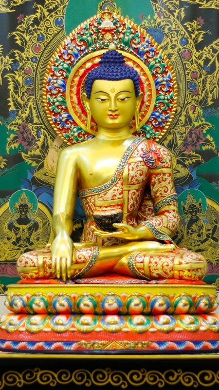 Traditional hand painted Shakyamuni Buddha statue in Tibetan Buddhist style, classic Buddha Statue-Art suitable for shrine and meditation space