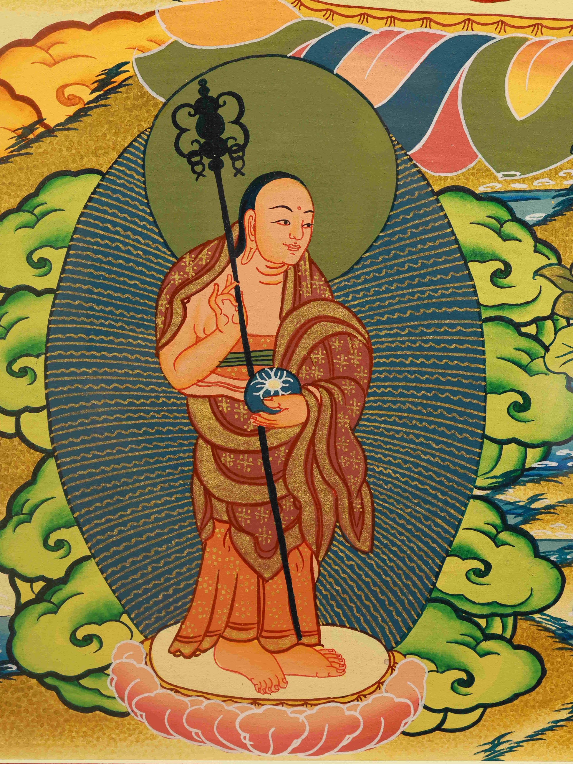 Authentic Shakyamuni Buddha Tibetan Thangka, radiating compassion and serenity.
