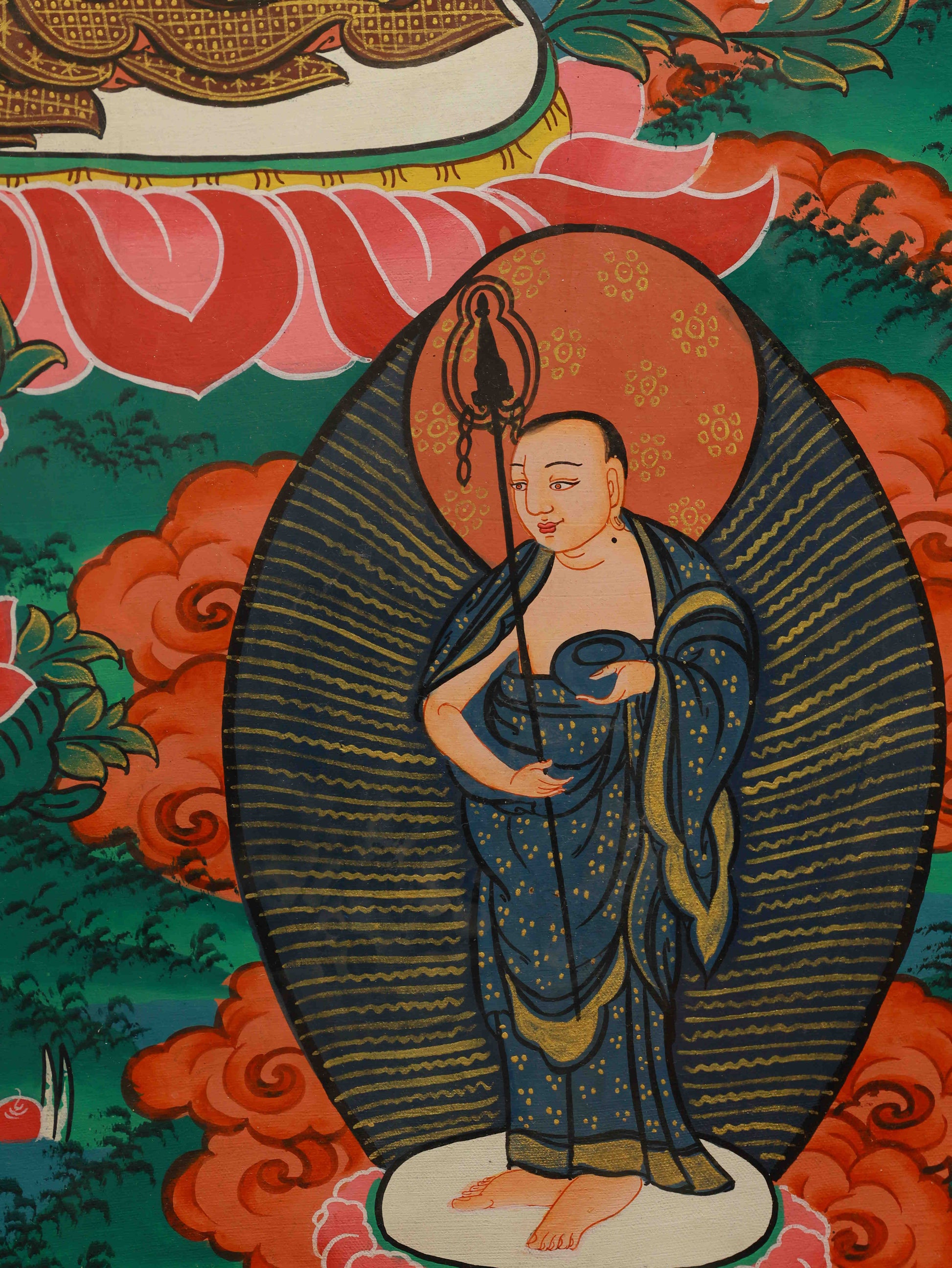 Tibetan Thangka painting of Shakyamuni Buddha, symbolizing the path to enlightenment.